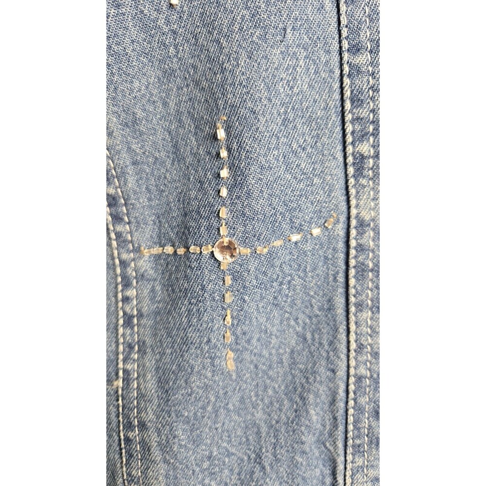 Step In Style Y2K Unique Denim Lace Studded  Rhinestone Jean Jacket Size Large - Picture 9 of 16